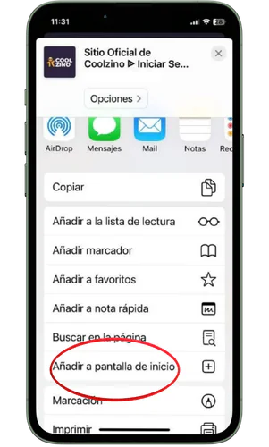 Añadir a la pantalla de inicio